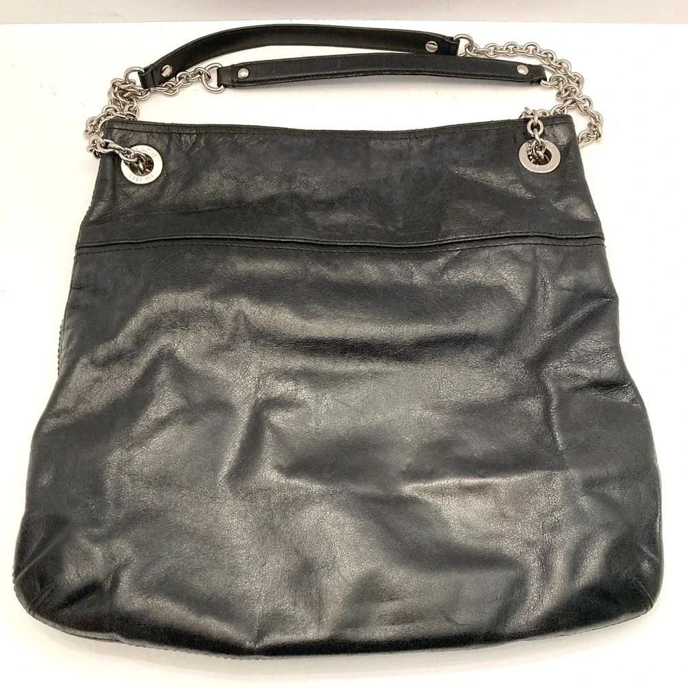 Coach Poppy Slim Tote Sliding Chain G1282-21199 Black Leather Bag Convertible